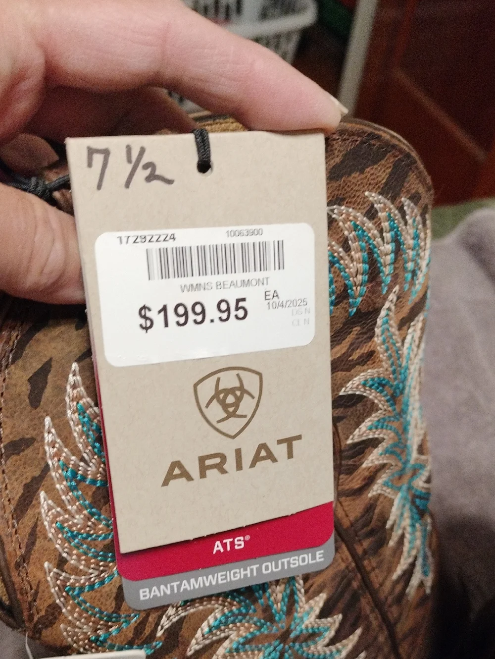 Ariat Brown Leather Western Boots with Turquoise Stitching - Picture 6 of 6